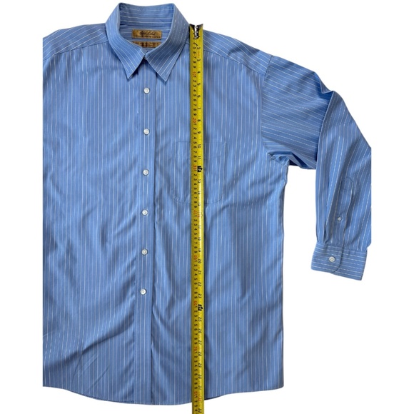 Vintage 80s Roundtree & Yorke Gold Label Pinpoint Non-Iron Dress Shirt 16.5 Blue - Picture 10 of 13